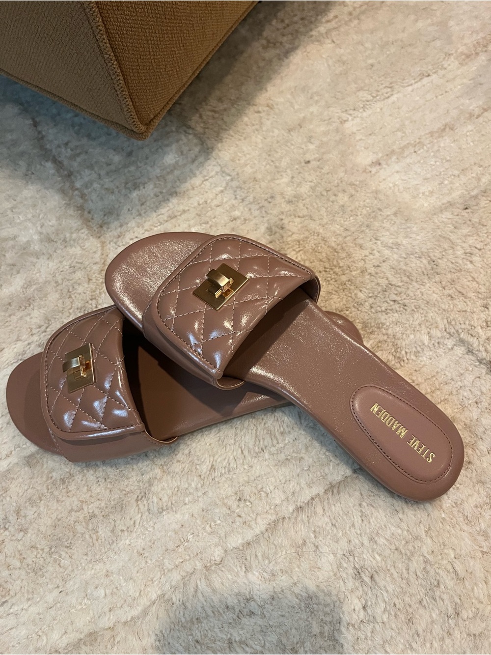 Steve Madden Quilted Blush Pink Slide Mules with Gold Accent